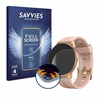 Parte frontal de un envase de producto con el logotipo de la marca Savvies. Al lado se muestra el dispositivo AGPtek LW11 con 