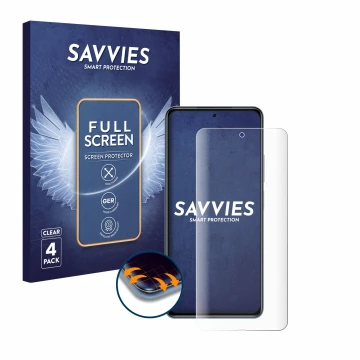Parte frontal de un envase de producto con el logotipo de la marca Savvies. Al lado se muestra el dispositivo Xiaomi Poco F3 c