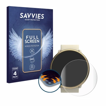 Parte frontal de un envase de producto con el logotipo de la marca Savvies. Al lado se muestra el dispositivo Polar Ignite 2 c