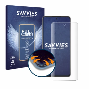 Parte frontal de un envase de producto con el logotipo de la marca Savvies. Al lado se muestra el dispositivo Samsung Galaxy A