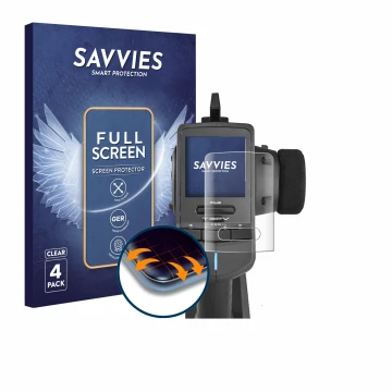 Parte frontal de un envase de producto con el logotipo de la marca Savvies. Al lado se muestra el dispositivo Futaba T3PV con 