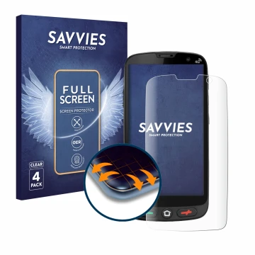 Parte frontal de un envase de producto con el logotipo de la marca Savvies. Al lado se muestra el dispositivo Brondi Amico XS 
