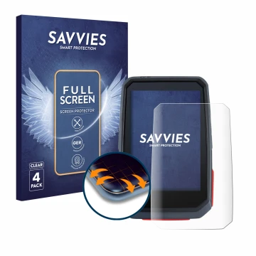 Parte frontal de un envase de producto con el logotipo de la marca Savvies. Al lado se muestra el dispositivo Sigma ROX 4.0 co