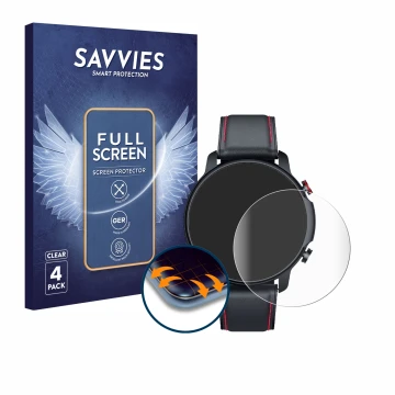 Parte frontal de un envase de producto con el logotipo de la marca Savvies. Al lado se muestra el dispositivo Motsfit C18b con