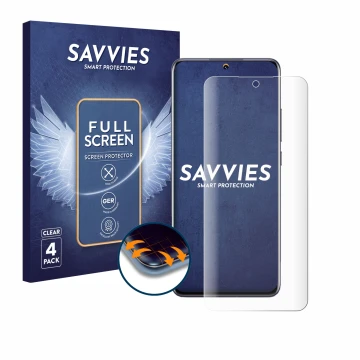 Parte frontal de un envase de producto con el logotipo de la marca Savvies. Al lado se muestra el dispositivo Xiaomi 12X con s