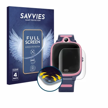 Parte frontal de un envase de producto con el logotipo de la marca Savvies. Al lado se muestra el dispositivo Fitonme 4G Smart