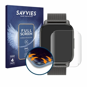 Parte frontal de un envase de producto con el logotipo de la marca Savvies. Al lado se muestra el dispositivo Popglory P66 1.8
