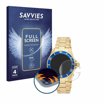 Parte frontal de un envase de producto con el logotipo de la marca Savvies. Al lado se muestra el dispositivo Invicta Pro Dive