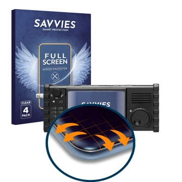 Parte frontal de un envase de producto con el logotipo de la marca Savvies. Al lado se muestra el dispositivo Xiegu X6100 HF-T