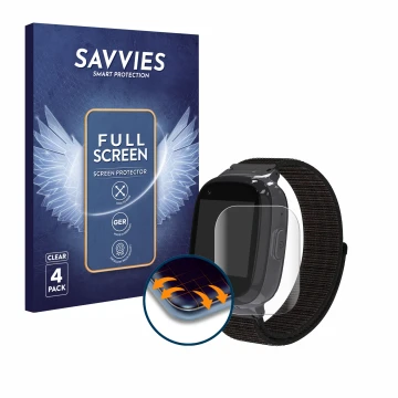 Parte frontal de un envase de producto con el logotipo de la marca Savvies. Al lado se muestra el dispositivo Pthtechus 4G GPS