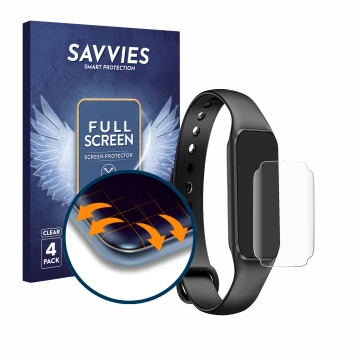 Parte frontal de un envase de producto con el logotipo de la marca Savvies. Al lado se muestra el dispositivo Blackview BV-R1 