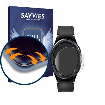 Parte frontal de un envase de producto con el logotipo de la marca Savvies. Al lado se muestra el dispositivo Samsung Galaxy W
