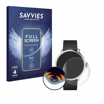 Parte frontal de un envase de producto con el logotipo de la marca Savvies. Al lado se muestra el dispositivo Withings ScanWat