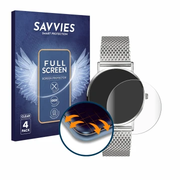 Parte frontal de un envase de producto con el logotipo de la marca Savvies. Al lado se muestra el dispositivo Liebeskind New C