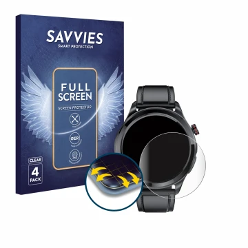 Parte frontal de un envase de producto con el logotipo de la marca Savvies. Al lado se muestra el dispositivo Kardena Care Pro