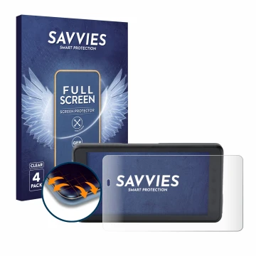 Parte frontal de un envase de producto con el logotipo de la marca Savvies. Al lado se muestra el dispositivo BMW ConnectedRid