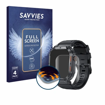 Parte frontal de un envase de producto con el logotipo de la marca Savvies. Al lado se muestra el dispositivo GaWear K57PRO 1.