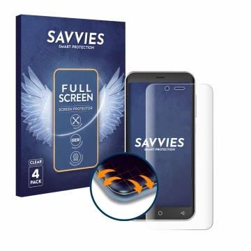 Parte frontal de un envase de producto con el logotipo de la marca Savvies. Al lado se muestra el dispositivo Emporia Smart 5 