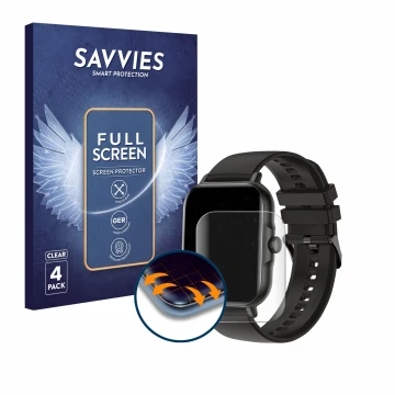 Parte frontal de un envase de producto con el logotipo de la marca Savvies. Al lado se muestra el dispositivo AcclaFit KM13 1.