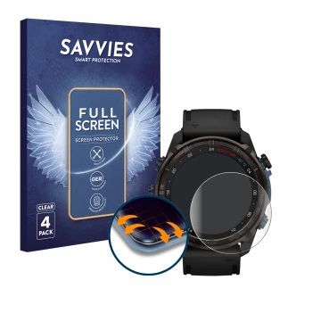 Parte frontal de un envase de producto con el logotipo de la marca Savvies. Al lado se muestra el dispositivo Garmin Descent M