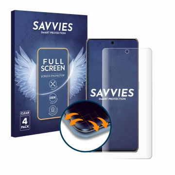 Parte frontal de un envase de producto con el logotipo de la marca Savvies. Al lado se muestra el dispositivo Oppo Find X7 Ult