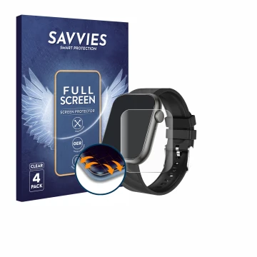 Parte frontal de un envase de producto con el logotipo de la marca Savvies. Al lado se muestra el dispositivo walkbee Smartwat