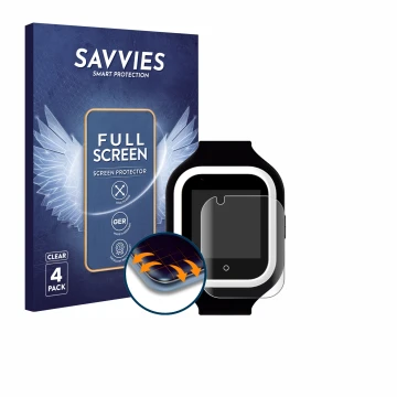 Parte frontal de un envase de producto con el logotipo de la marca Savvies. Al lado se muestra el dispositivo SaveFamily Iconi