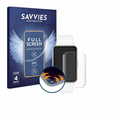 Parte frontal de un envase de producto con el logotipo de la marca Savvies. Al lado se muestra el dispositivo Samsung Galaxy F