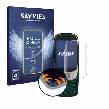 Parte frontal de un envase de producto con el logotipo de la marca Savvies. Al lado se muestra el dispositivo Nokia 6310 (2024