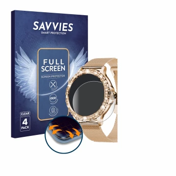 Parte frontal de un envase de producto con el logotipo de la marca Savvies. Al lado se muestra el dispositivo walkbee Smartwat