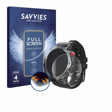 Parte frontal de un envase de producto con el logotipo de la marca Savvies. Al lado se muestra el dispositivo Darmowade Smartw