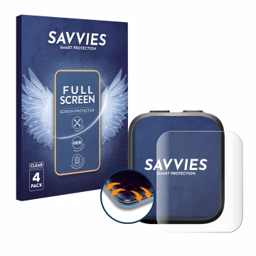 Parte frontal de un envase de producto con el logotipo de la marca Savvies. Al lado se muestra el dispositivo Insta360 GPS pre