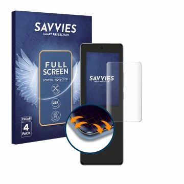 Parte frontal de un envase de producto con el logotipo de la marca Savvies. Al lado se muestra el dispositivo realme GT 6 con 