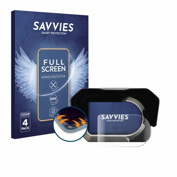 Parte frontal de un envase de producto con el logotipo de la marca Savvies. Al lado se muestra el dispositivo Kymco CV3 con su