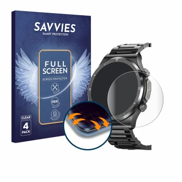 Parte frontal de un envase de producto con el logotipo de la marca Savvies. Al lado se muestra el dispositivo Powerwill Smartw