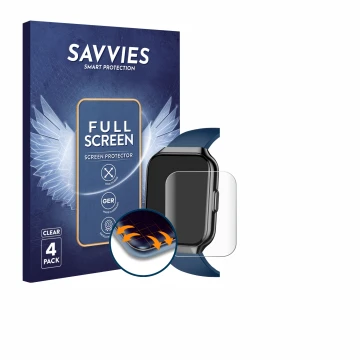 Parte frontal de un envase de producto con el logotipo de la marca Savvies. Al lado se muestra el dispositivo QCOQ P98 1.96