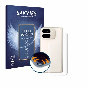 Parte frontal de un envase de producto con el logotipo de la marca Savvies. Al lado se muestra el dispositivo Google Pixel 9 P