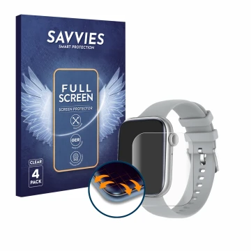 Parte frontal de un envase de producto con el logotipo de la marca Savvies. Al lado se muestra el dispositivo AMZSA szary 2.01