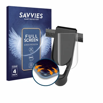 Parte frontal de un envase de producto con el logotipo de la marca Savvies. Al lado se muestra el dispositivo NIU KQi Air con 