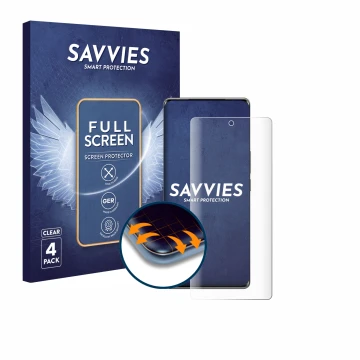 Parte frontal de un envase de producto con el logotipo de la marca Savvies. Al lado se muestra el dispositivo Vivo T2 Pro con 