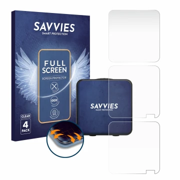 Parte frontal de un envase de producto con el logotipo de la marca Savvies. Al lado se muestra el dispositivo Rode Wireless Pr