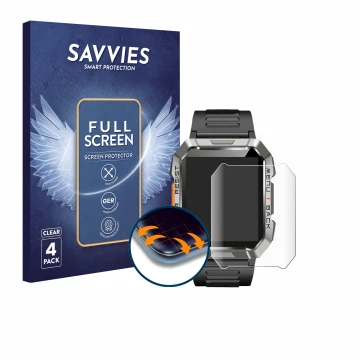 Parte frontal de un envase de producto con el logotipo de la marca Savvies. Al lado se muestra el dispositivo Baolubao W60 con
