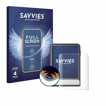 Parte frontal de un envase de producto con el logotipo de la marca Savvies. Al lado se muestra el dispositivo Ledger Flex con 