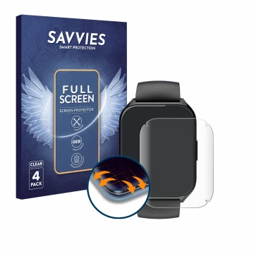 Parte frontal de un envase de producto con el logotipo de la marca Savvies. Al lado se muestra el dispositivo Aycy P114 1.85
