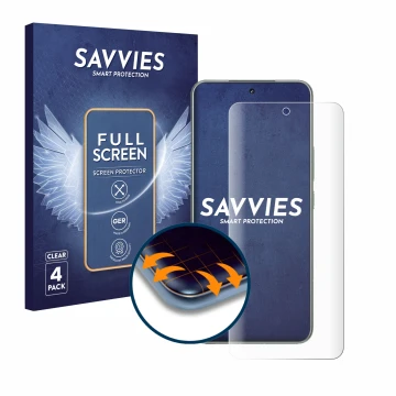 Parte frontal de un envase de producto con el logotipo de la marca Savvies. Al lado se muestra el dispositivo Xiaomi 15 Pro co