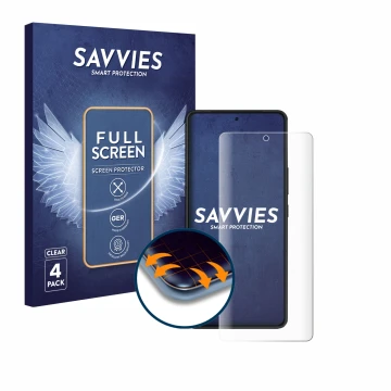 Parte frontal de un envase de producto con el logotipo de la marca Savvies. Al lado se muestra el dispositivo ASUS ROG Phone 8