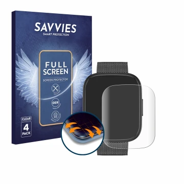 Parte frontal de un envase de producto con el logotipo de la marca Savvies. Al lado se muestra el dispositivo Levowatch Doitx 
