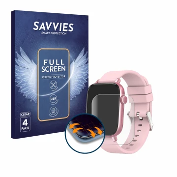 Parte frontal de un envase de producto con el logotipo de la marca Savvies. Al lado se muestra el dispositivo Ombar Smartwatch