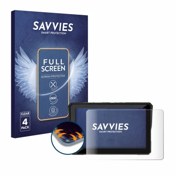 Parte frontal de un envase de producto con el logotipo de la marca Savvies. Al lado se muestra el dispositivo Carpuride W502B 