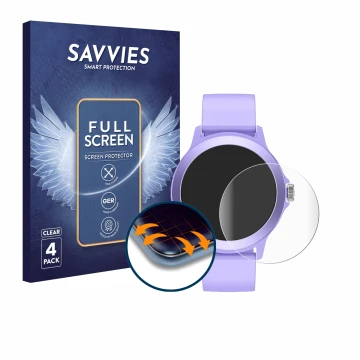 Parte frontal de un envase de producto con el logotipo de la marca Savvies. Al lado se muestra el dispositivo SPC Smartee Duo 